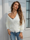Autumn Winter Women's V-Neck Floral Knit Cardigan