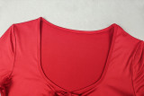 Women Pleated Long-Sleeve Solid Dress