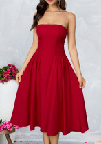 Women's Holidays Strapless Solid Color Sexy Chic Low Back A-Line Maxi Dress