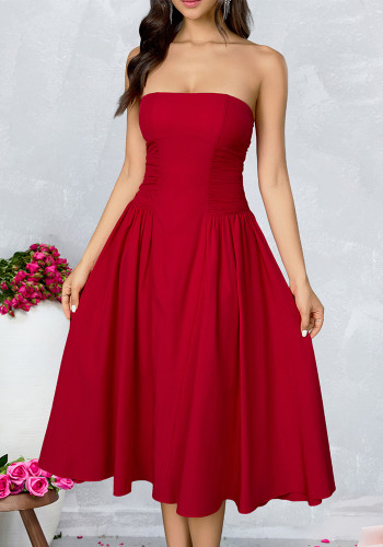 Women's Holidays Strapless Solid Color Sexy Chic Low Back A-Line Maxi Dress