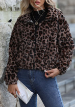 Women Autumn/Winter Furry Zipper Long-Sleeved Leopard Print Jacket