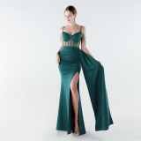 Women Herringbone Mesh Beaded Formal Party Evening Dress