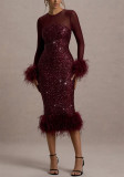 Women's Long Sleeve Sequin Fashion Tight Fitting Party Evening Dress