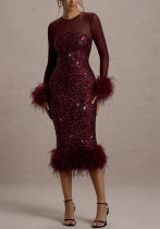 Women's Long Sleeve Sequin Fashion Tight Fitting Party Evening Dress