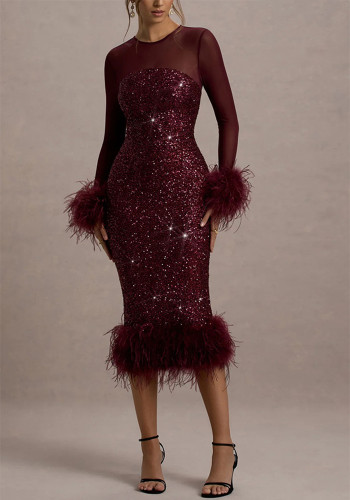 Women's Long Sleeve Sequin Fashion Tight Fitting Party Evening Dress