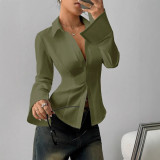 Women Long-Sleeved Solid Shirt