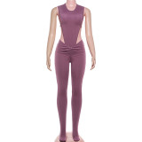 Women Autumn Solid Sexy Hollow-Out Backless Jumpsuit