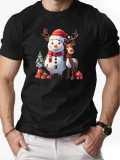 Christmas Men's Fashion Short Sleeve  Print Family Basic Top T-Shirt