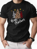 Christmas Men's Fashion Short Sleeve  Print Family Basic Top T-Shirt