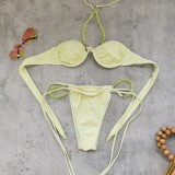 Women Solid Sexy Strapless Lace-Up Two Pieces Swimsuit