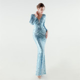 Women Long Sleeve Sequined Formal Party Evening Dress