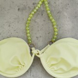 Women Solid Sexy Strapless Lace-Up Two Pieces Swimsuit