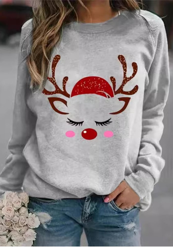 Christmas Unisex Printed Casual Long Sleeve Pullover Round Neck Loose Fleece Top
