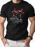 Christmas Men's Fashion Short Sleeve  Print Family Basic Top T-Shirt