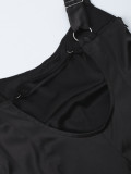 Women's Fashion Square Neck Satin Strap Chic Low Back Pleated Mini Dress