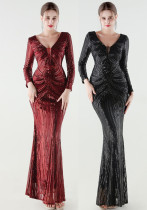 Women Long Sleeve Sequined Formal Party Evening Dress
