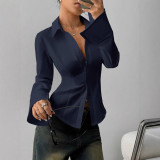 Women Long-Sleeved Solid Shirt