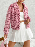 Women Autumn/Winter Furry Zipper Long-Sleeved Heart Print Leopard Print Jacket
