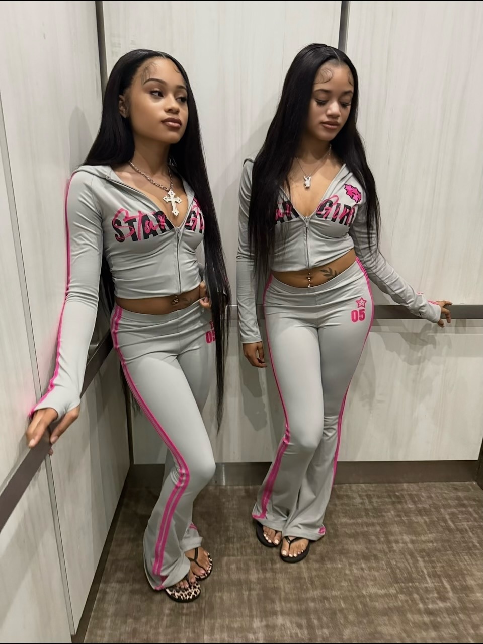 Women Casual Color Block Printed Zipper Hooded Top and Pants Two-Piece Set