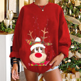 Christmas Women's Two Cute Reindeer Print Round Neck Top