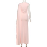 Women Autumn/Winter Sexy Ribbon Pleated Solid Maxi Dress