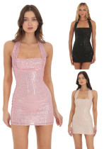 Women's Halter Neck Sequin Fashion Mini Dress