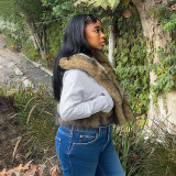 Women Autumn/Winter Hooded Fur Patchwork Pocket Long Sleeve Jacket