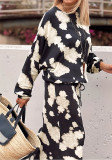 Women's Fashion Plus Size Elegant Spring Autumn Round Neck Long Sleeve Loose Top Skirt Set