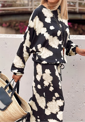 Women's Fashion Plus Size Elegant Spring Autumn Round Neck Long Sleeve Loose Top Skirt Set