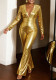 Women's Fashion Elegant Deep V-Neck Long Sleeve Slim Waist Bell Bottom Jumpsuit