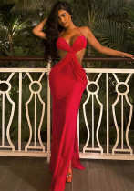 Women Sexy Backless Pleated Halter Neck Strapless Crossover Solid Bodycon Dress