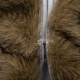 Women Autumn/Winter Hooded Fur Patchwork Pocket Long Sleeve Jacket