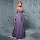 Women Chiffon Long-Sleeved Casual Party Evening Dress