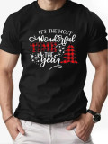 Christmas Men's Fashion Short Sleeve  Print Family Basic Top T-Shirt