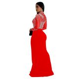 Women Solidmesh Beaded Slit Maxi Dress