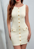 Women's Sleeveless Knit Strap Chic Solid Color Round Neck Bodycon Mini Dress