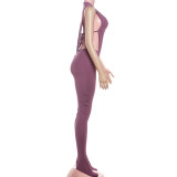 Women Autumn Solid Sexy Hollow-Out Backless Jumpsuit