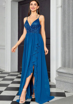 Women Strapless Slit Ruffle Party Dress