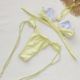 Women Solid Sexy Strapless Lace-Up Two Pieces Swimsuit