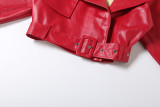Women Autumn/Winter Solid Turndown Collar Waist-cinching Tie-front Jacket