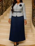 Women Autumn/Winter Elegant Jacket Top and Skirt Two-Piece Set