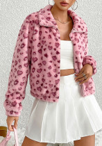 Women Autumn/Winter Furry Zipper Long-Sleeved Heart Print Leopard Print Jacket