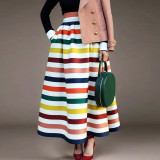 Women's Plus Size Striped Loose A-Line Casual Long Skirt