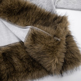 Women Autumn/Winter Hooded Fur Patchwork Pocket Long Sleeve Jacket