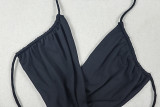 Women Sexy Backless Pleated Halter Neck Strapless Crossover Solid Bodycon Dress