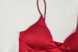 Women Pleated Solid Sexy Halter Neck V-Neck Sleeveless Dress