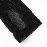 Women Patchwork Lace See-Through Jumpsuit and Skirt Two-Piece Set