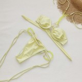 Women Solid Sexy Strapless Lace-Up Two Pieces Swimsuit