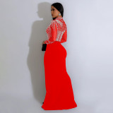 Women Solidmesh Beaded Slit Maxi Dress