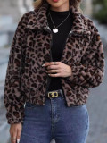 Women Autumn/Winter Furry Zipper Long-Sleeved Leopard Print Jacket